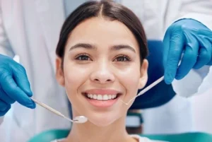 patient checking dental procedure